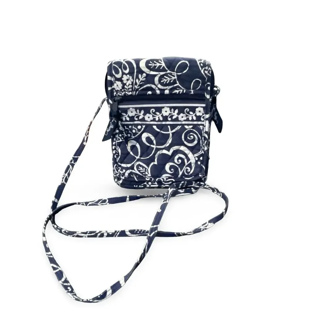 Vera Bradley Mini Hipster Indigo Pop Crossbody Bag Floral Blue White Quilted